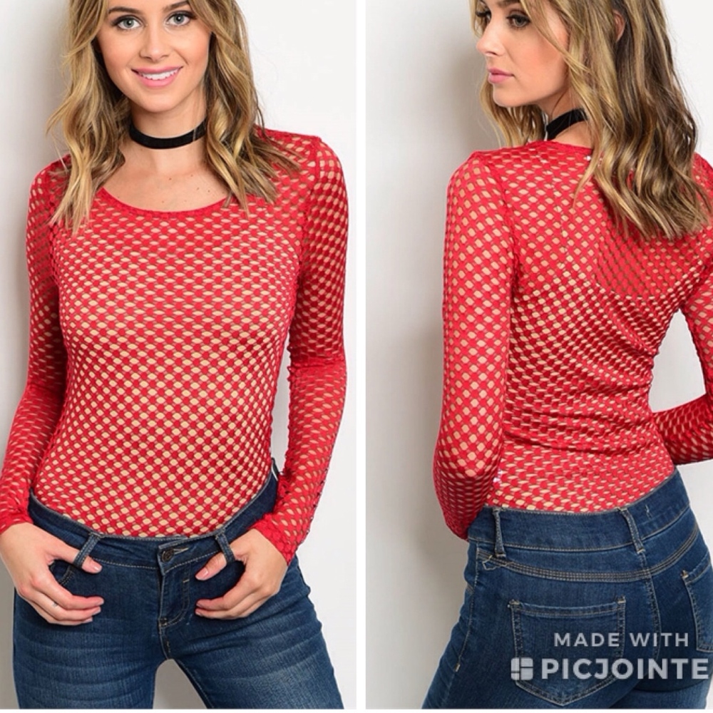 #83 Long sleeve round neck mesh bodysuit